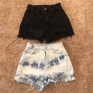 American Eagle highest rise mom shorts, size 00 tie-dye & black distressed EUC